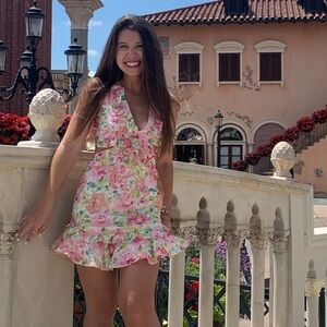 Floral Mini Dress - Pink and White